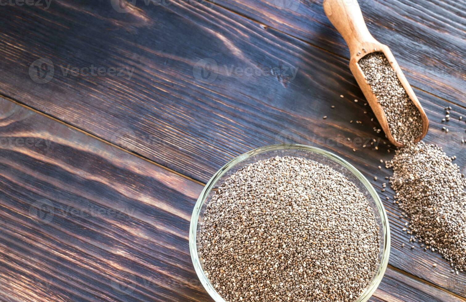 Glass bowl of chia seeds photo