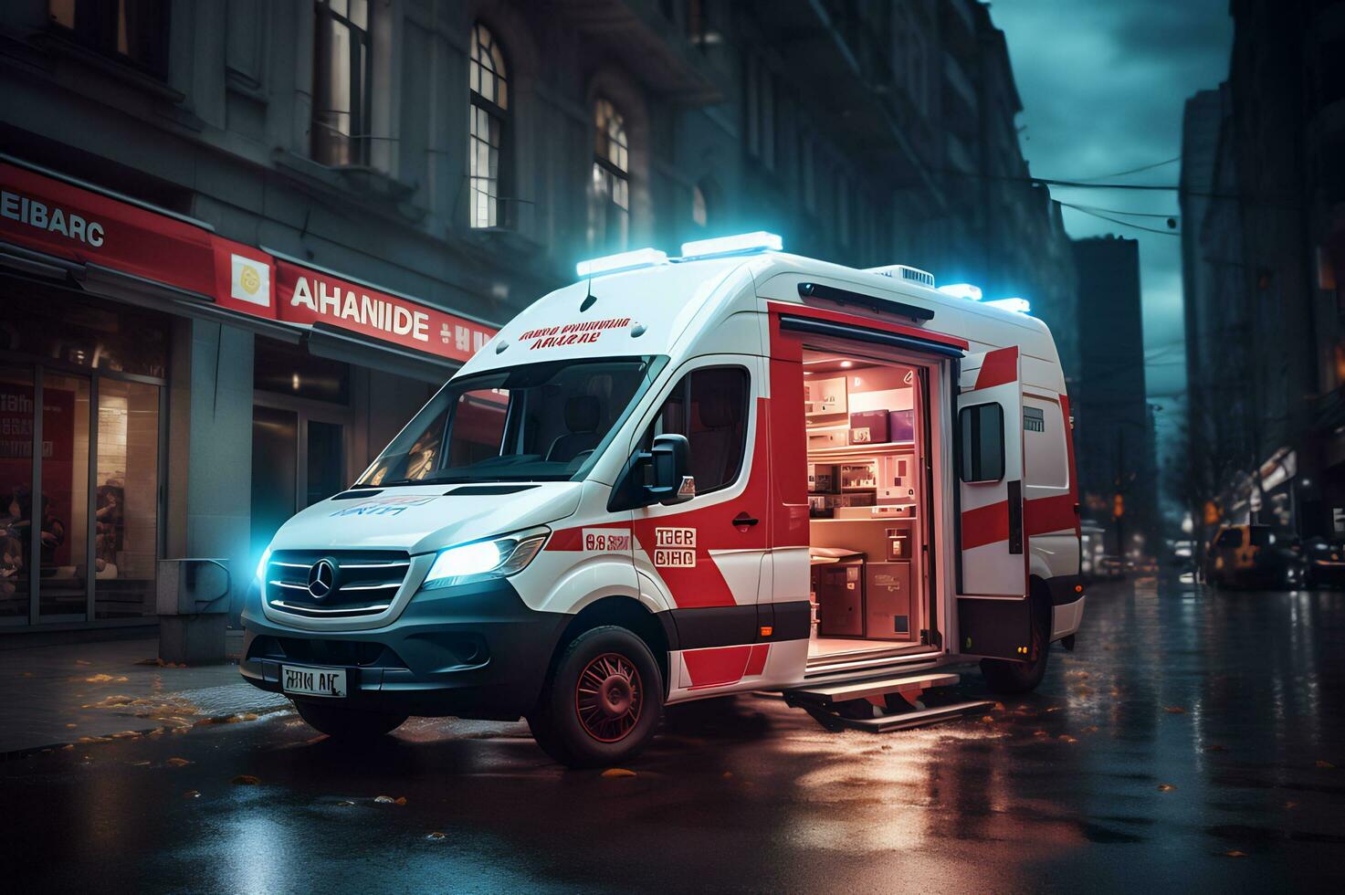 Medical emergency ambulance car on the street photo