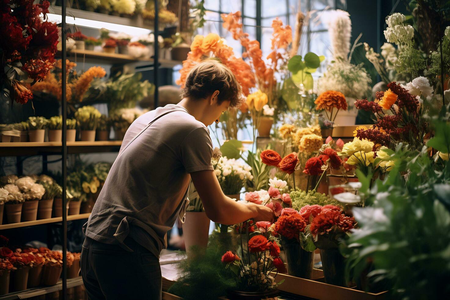 People selecting fresh flower in the store photo