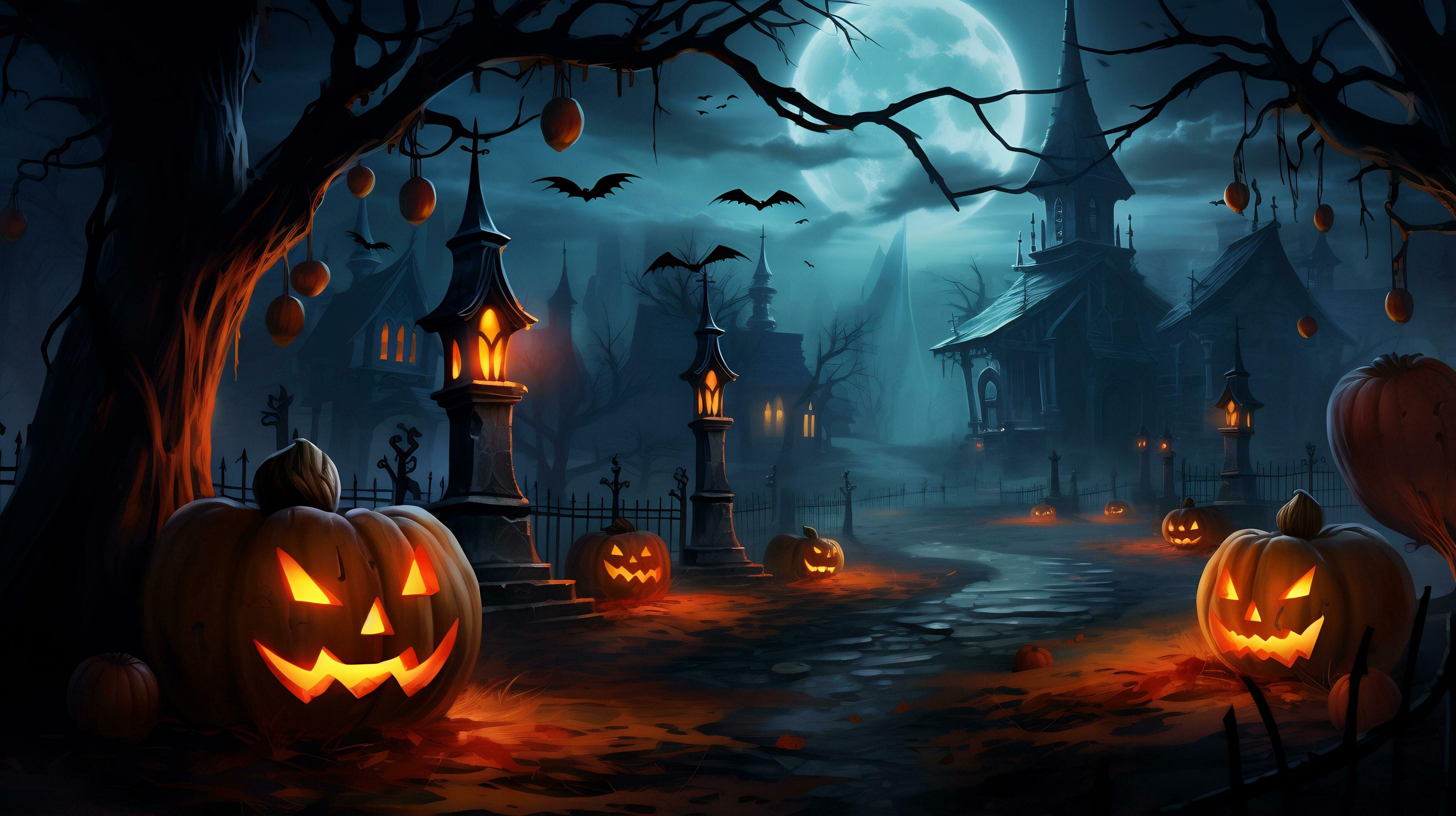 Spooky Halloween Wallpaper With Pumpkin And Old House 27807583 Stock spooky-halloween-wallpaper-with-pumpkin-and-old-house-27807583-stock