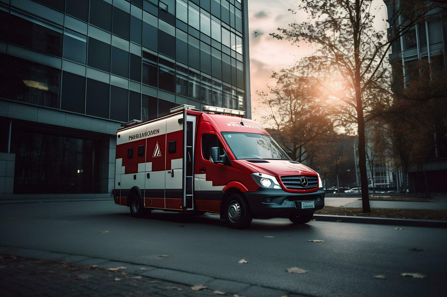 Medical emergency ambulance car on the street photo