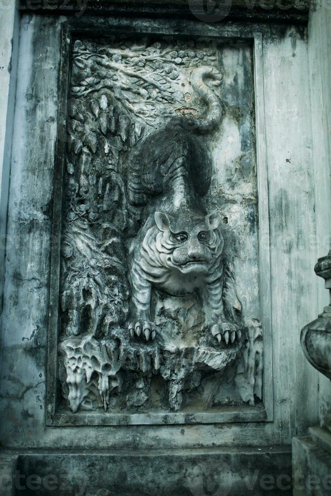Tiger bas-relief on Temple of Literature in Hanoi, Vietnam photo