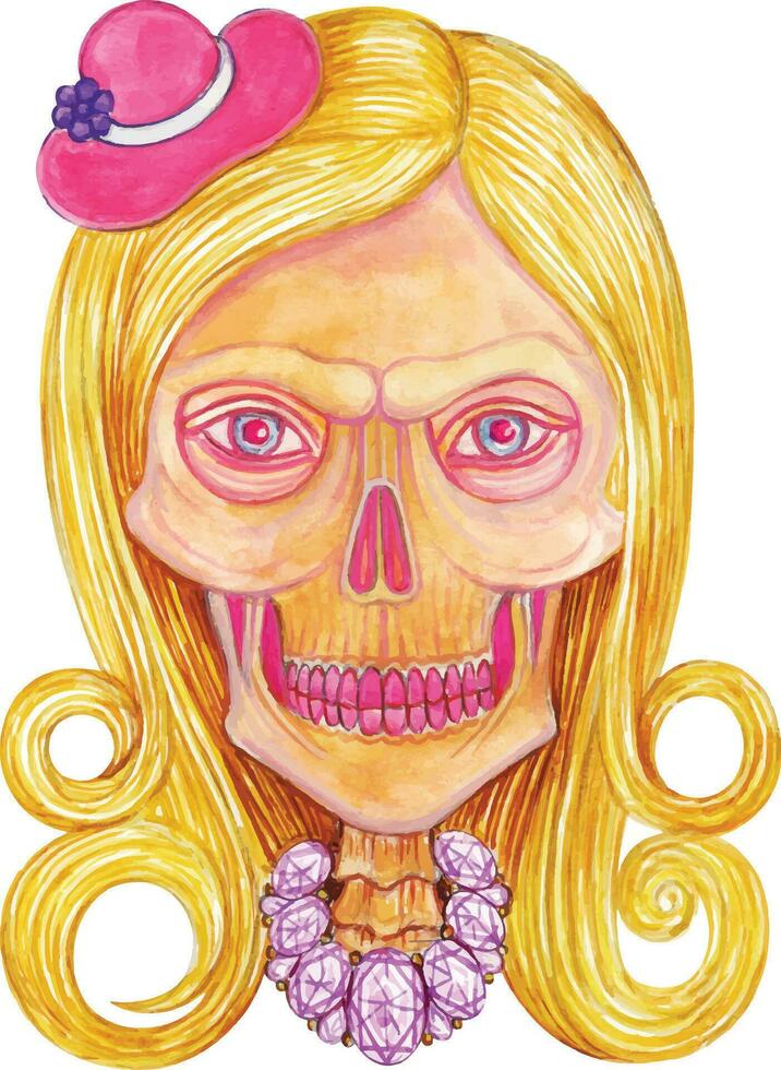 Barbie skull hand watercolor painting make graphic vector. vector