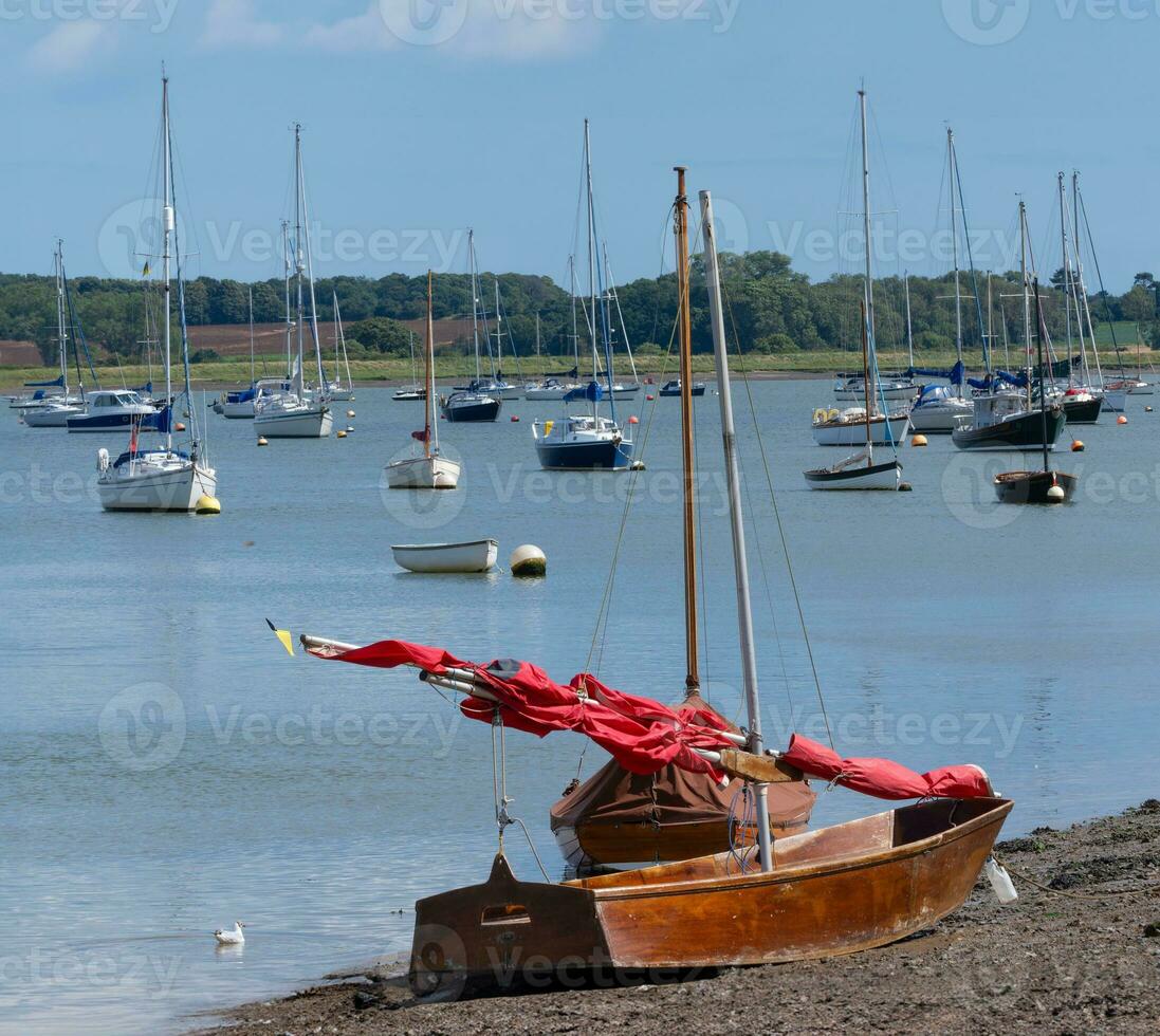 Traditional wooden sailing dinghy close up photo