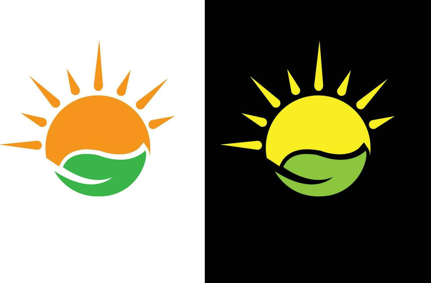 hoja y amanecer verde granja logo icono diseño. gratis vector. vector