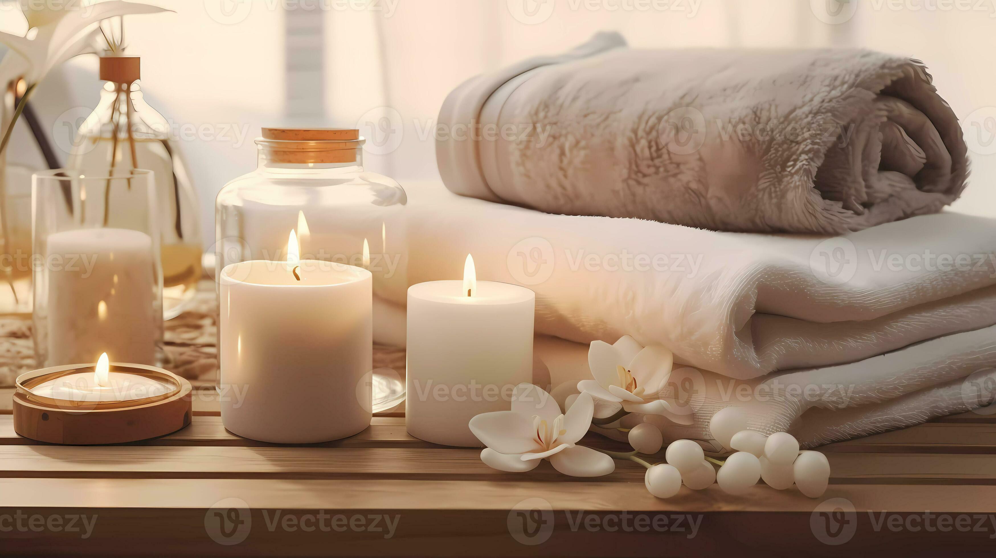 Spa accessory composition set in day spa hotel, beauty wellness centre. Spa  product are placed in luxury spa resort room, ready for massage therapy  from professional service. 27808320 Stock Photo at Vecteezy