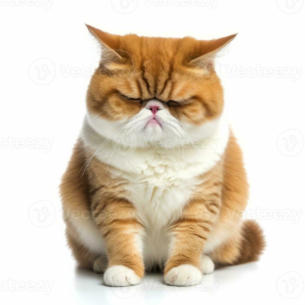 an orange and white cat sitting down on a white background generative AI photo