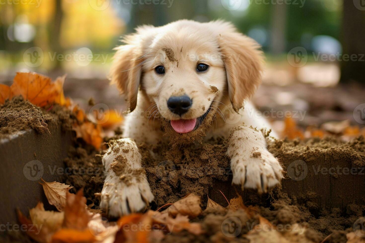 cerca arriba sucio perrito jugando en el jardín. perrito con gracioso mirar. foto