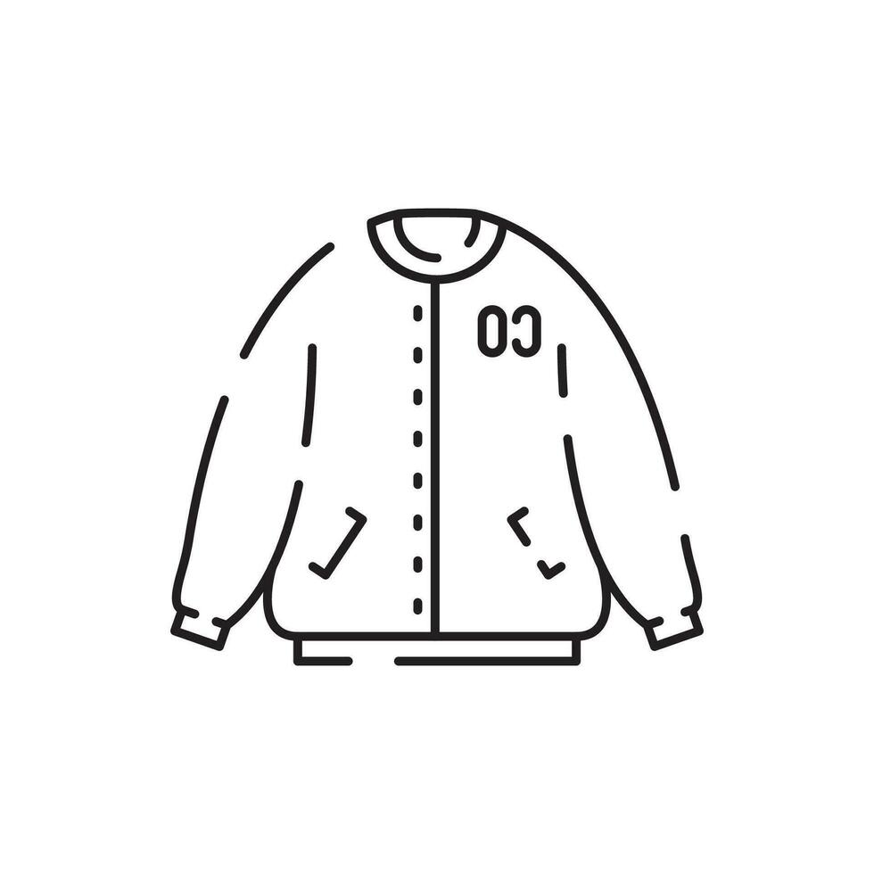 Warm Winter or autumn clothes line icon. Jacket outerwear vector. Denim jacket outerwear female or man sign. vector