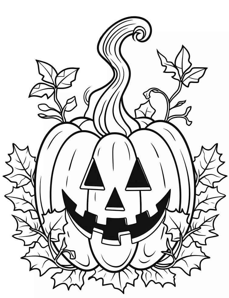 Coloring page Halloween pumpkin. Coloring activity for kids. Black and white outline on white background. photo