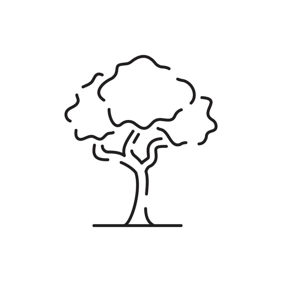 icono de línea de árbol. símbolo naturalmente hermoso, tronco de madera y ramas de contorno para el mapa. Ilustración de arte de contorno de vector de árbol aislado sobre fondo blanco.