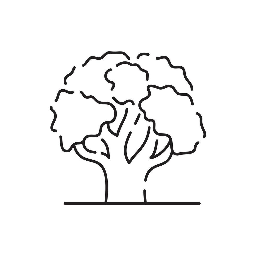 icono de línea de árbol. símbolo naturalmente hermoso, tronco de madera y ramas de contorno para el mapa. Ilustración de arte de contorno de vector de árbol aislado sobre fondo blanco.