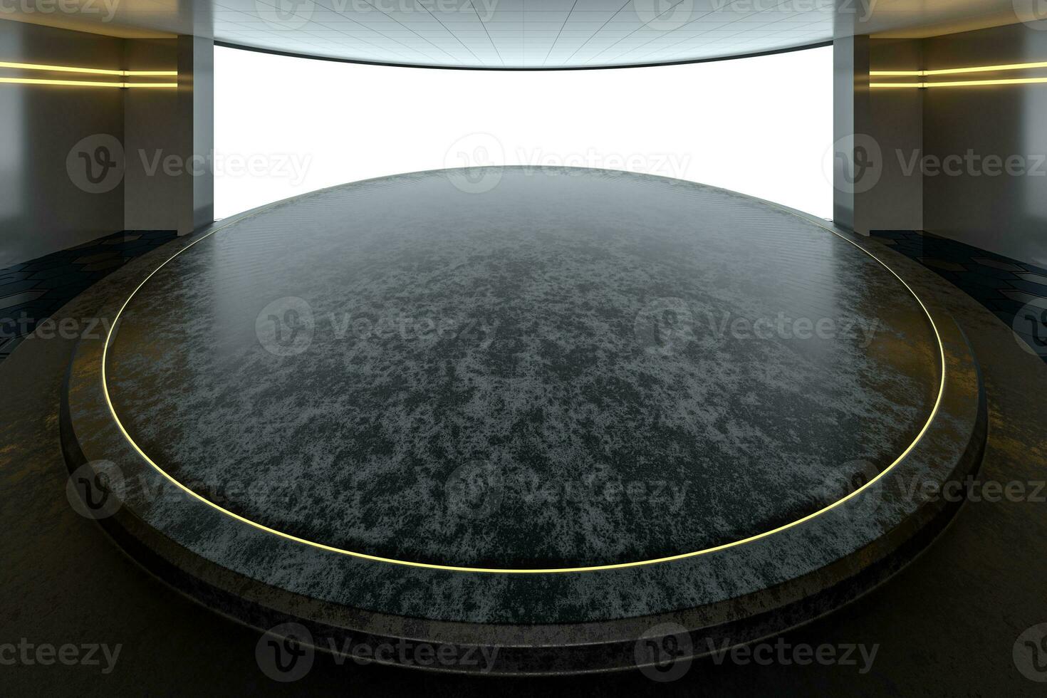 Empty room with round stage in the center, 3d rendering. photo