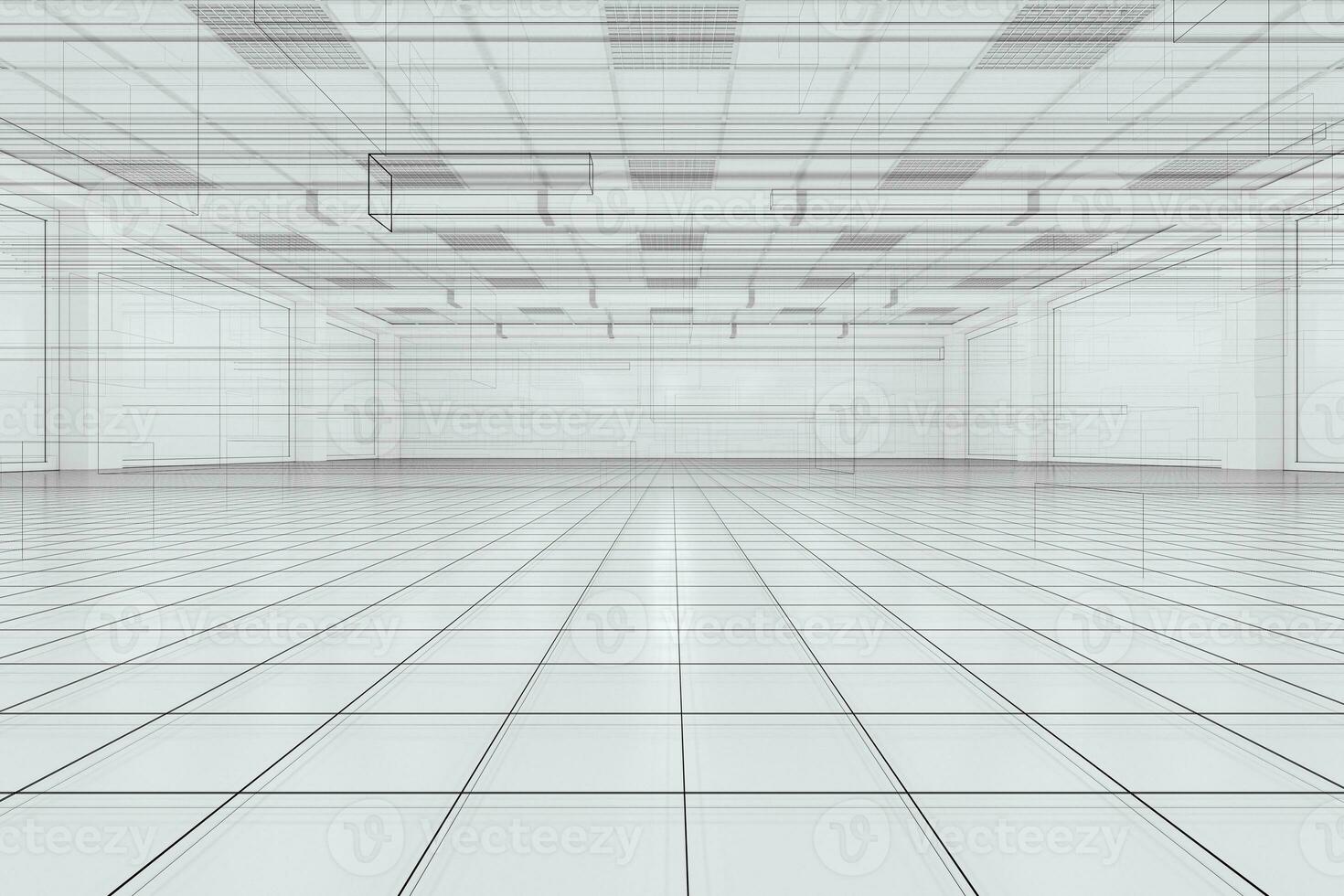 Capacious empty room with sketch drafting, business background, 3d rendering. photo