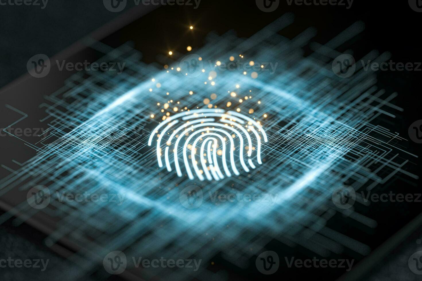 Fingerprint identification concept, technological background, 3d rendering. photo