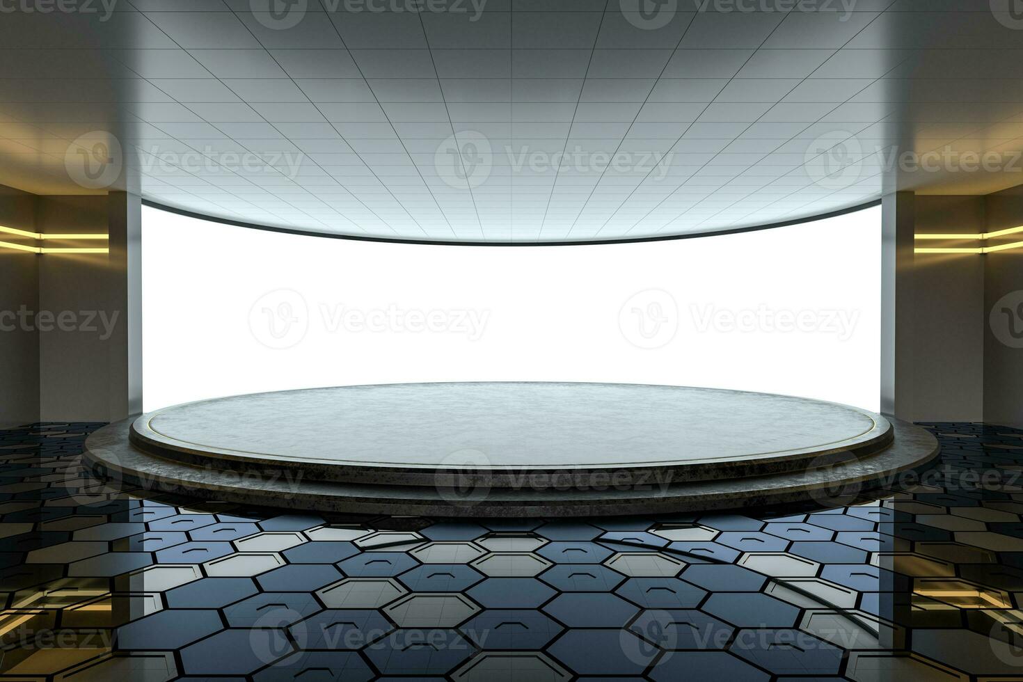 Empty room with round stage in the center, 3d rendering. photo