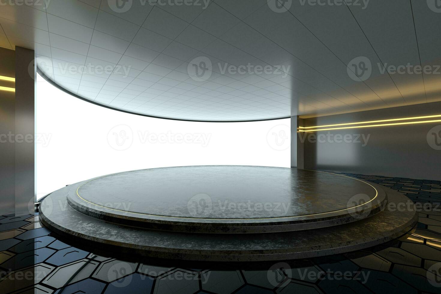 Empty room with round stage in the center, 3d rendering. photo