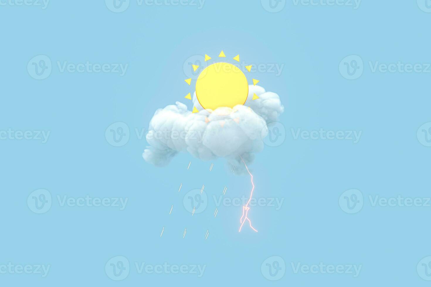 Sun and cloud,rain and lightning, 3d rendering. photo