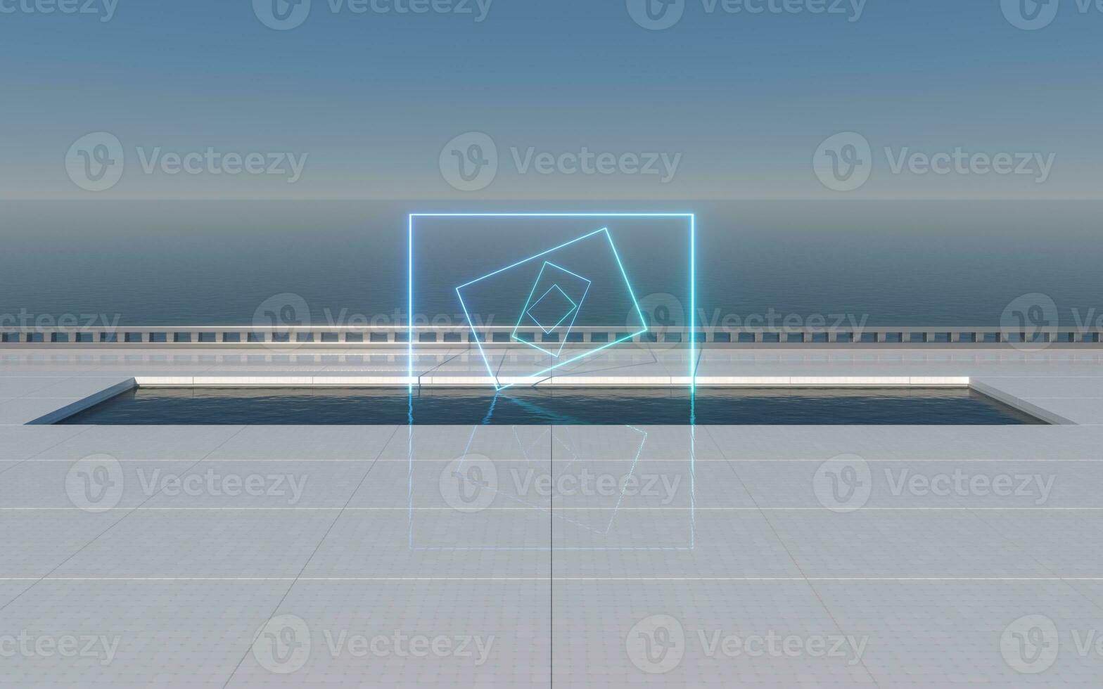 Empty ground with ocean background, 3d rendering. photo