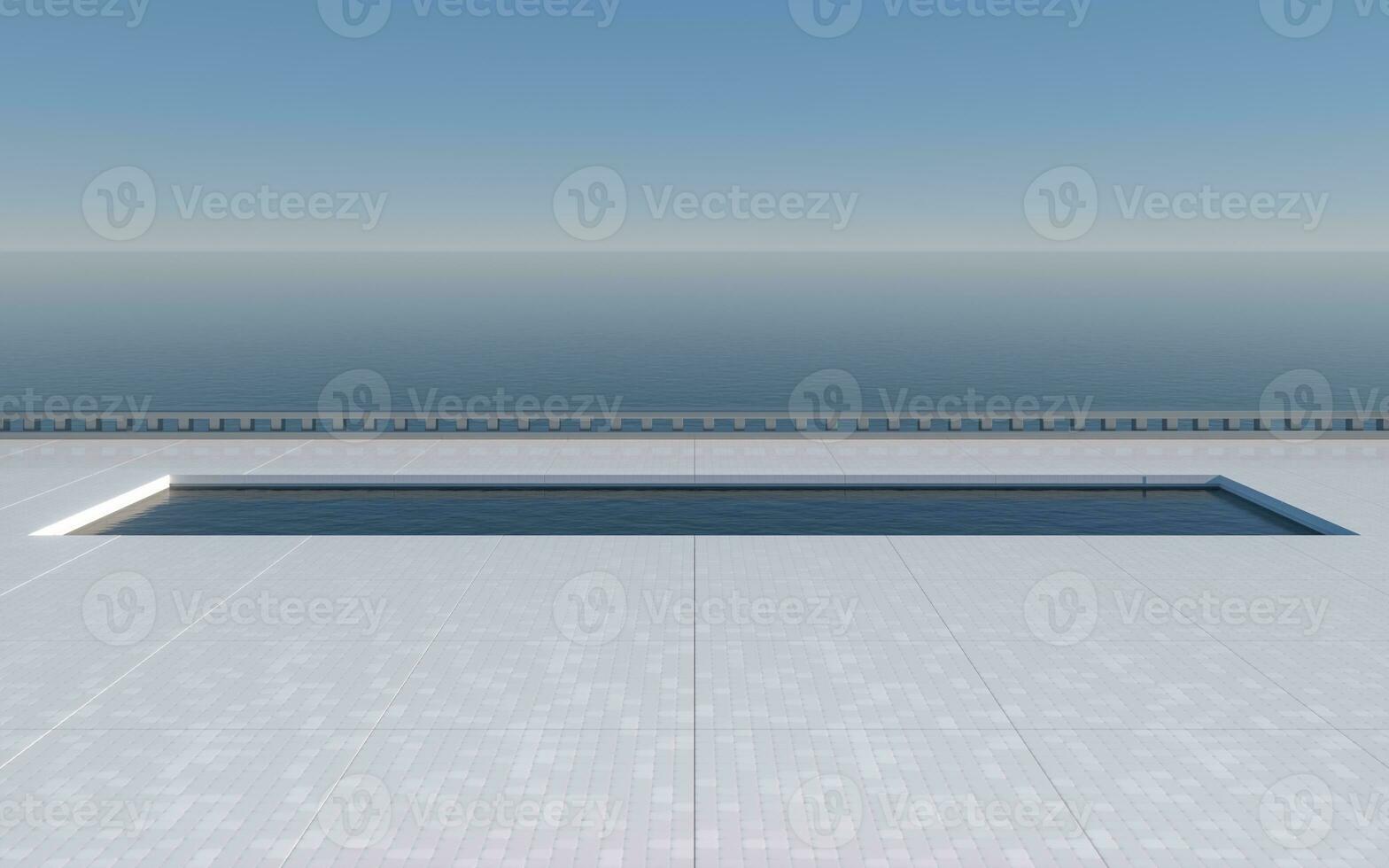 Empty ground with ocean background, 3d rendering. photo