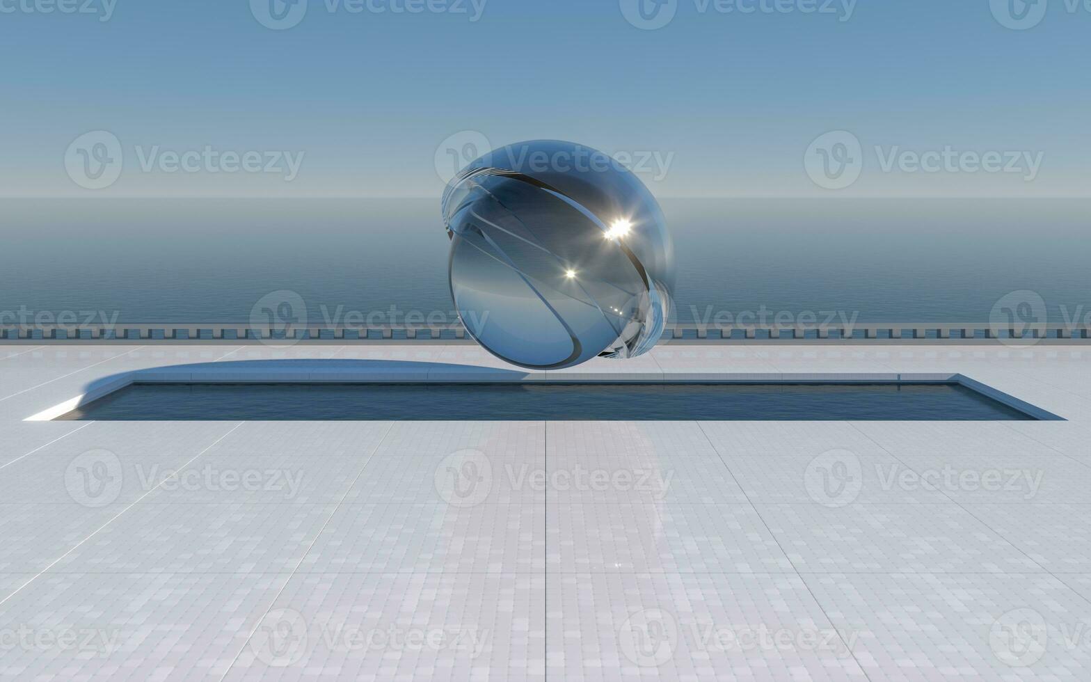 Empty ground with ocean background, 3d rendering. photo