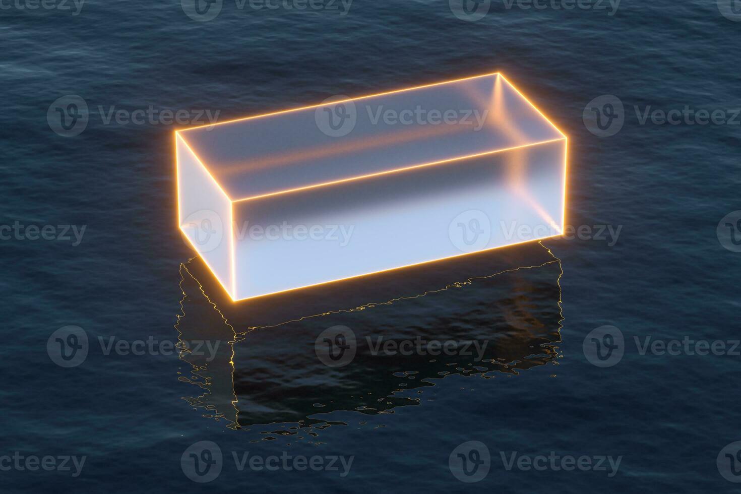 Floating transparent cubes over the ocean, 3d rendering. photo