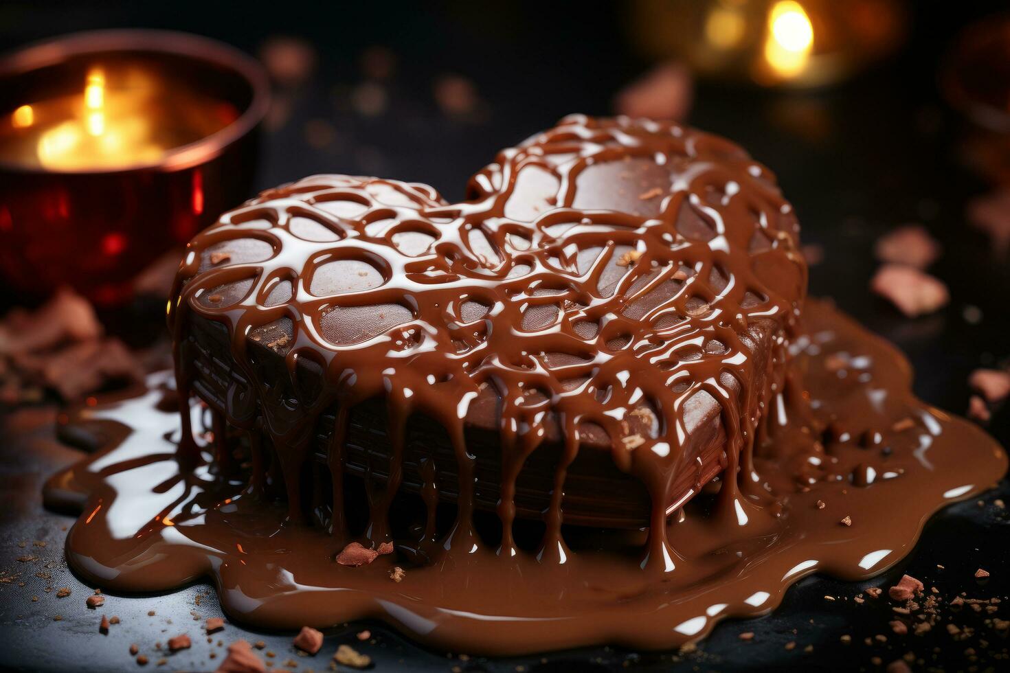 Heart shape dark chocolate on a black background. photo