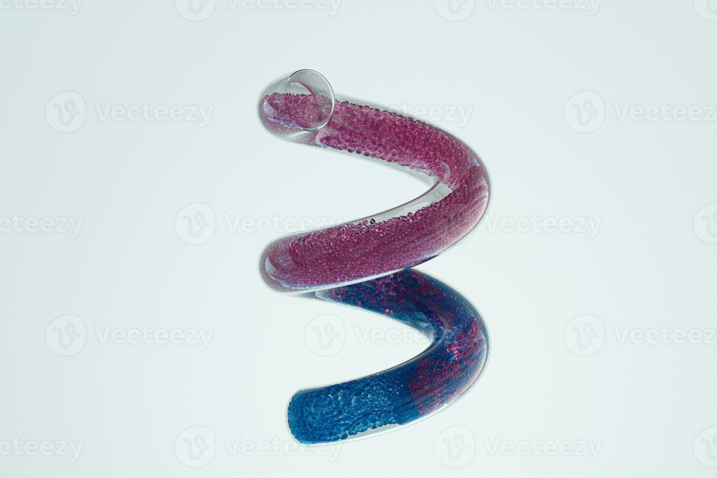 Mixing of particles in the glass spring tube, 3d rendering. photo
