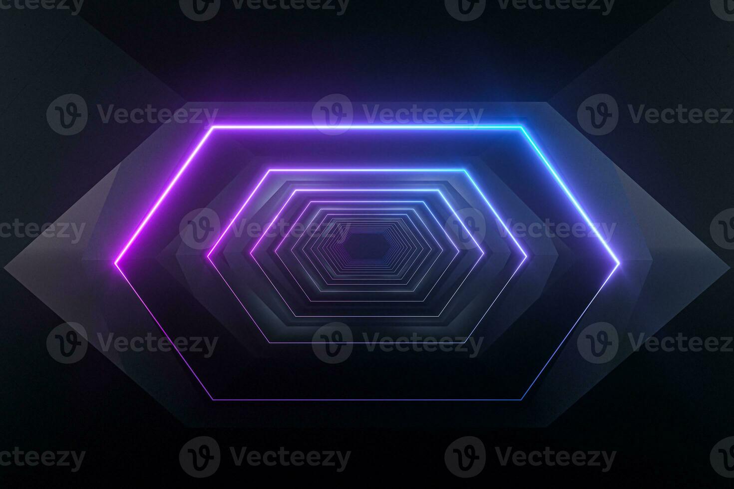 Hexagonal tunnel with neon light, modern architecture, 3d rendering. photo