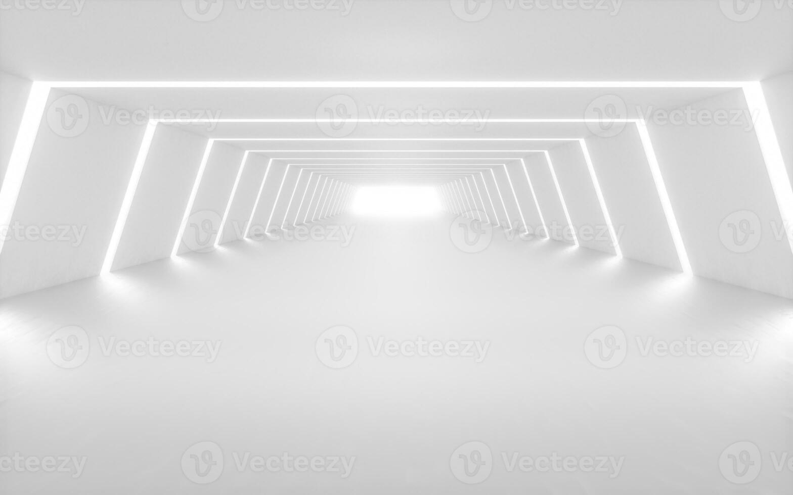 White tunnel with light in the end, 3d rendering. photo