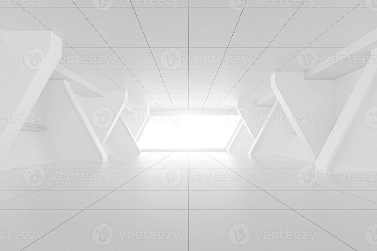 White tunnel with light in the end, 3d rendering. photo