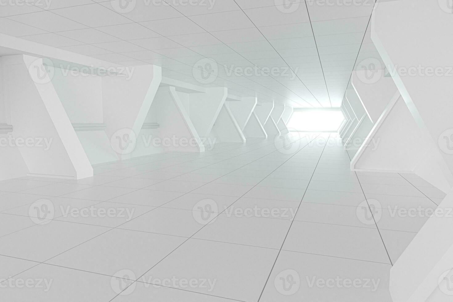 White tunnel with light in the end, 3d rendering. photo
