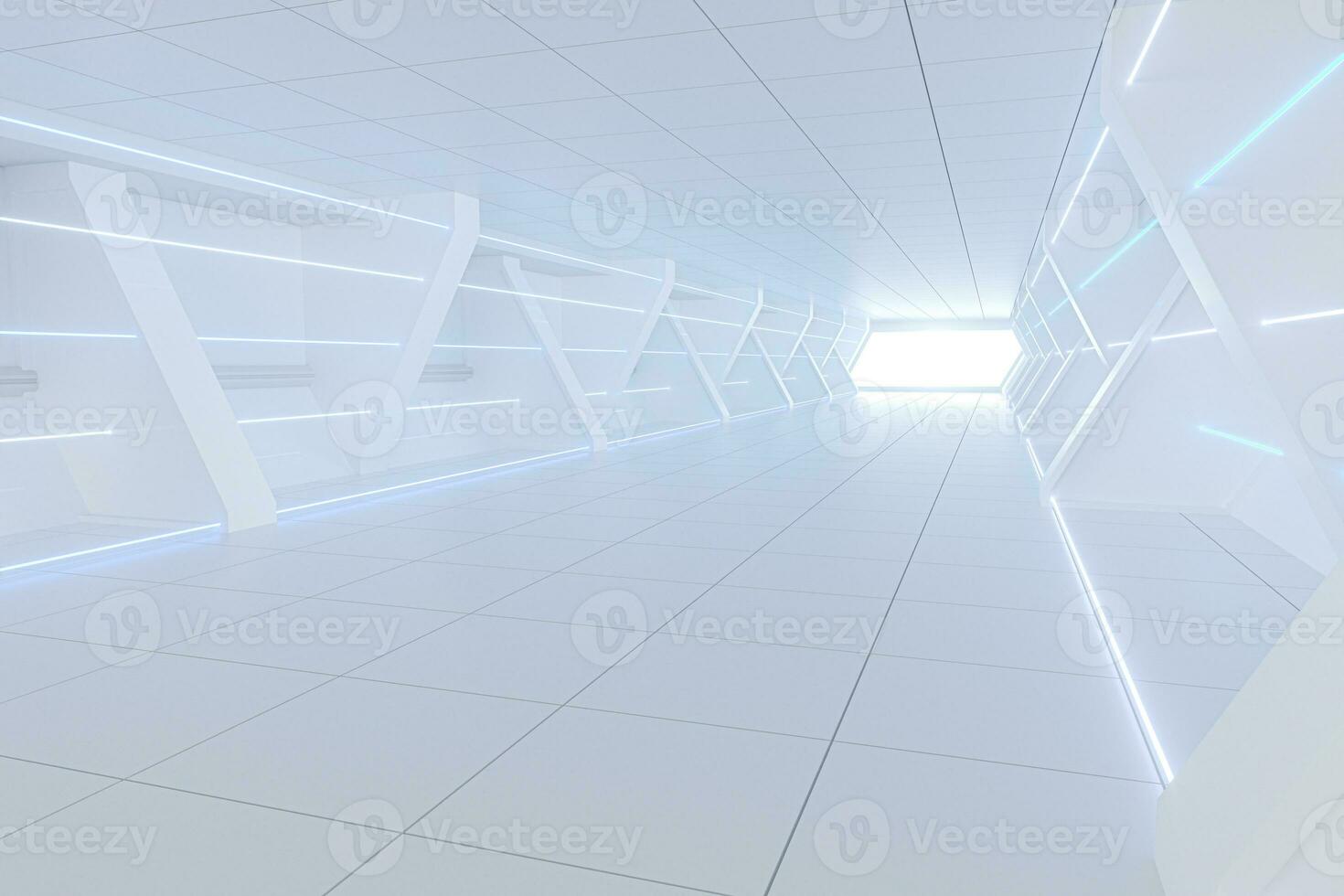White tunnel with light in the end, 3d rendering. photo