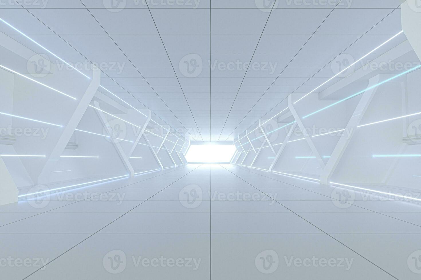 White tunnel with light in the end, 3d rendering. photo