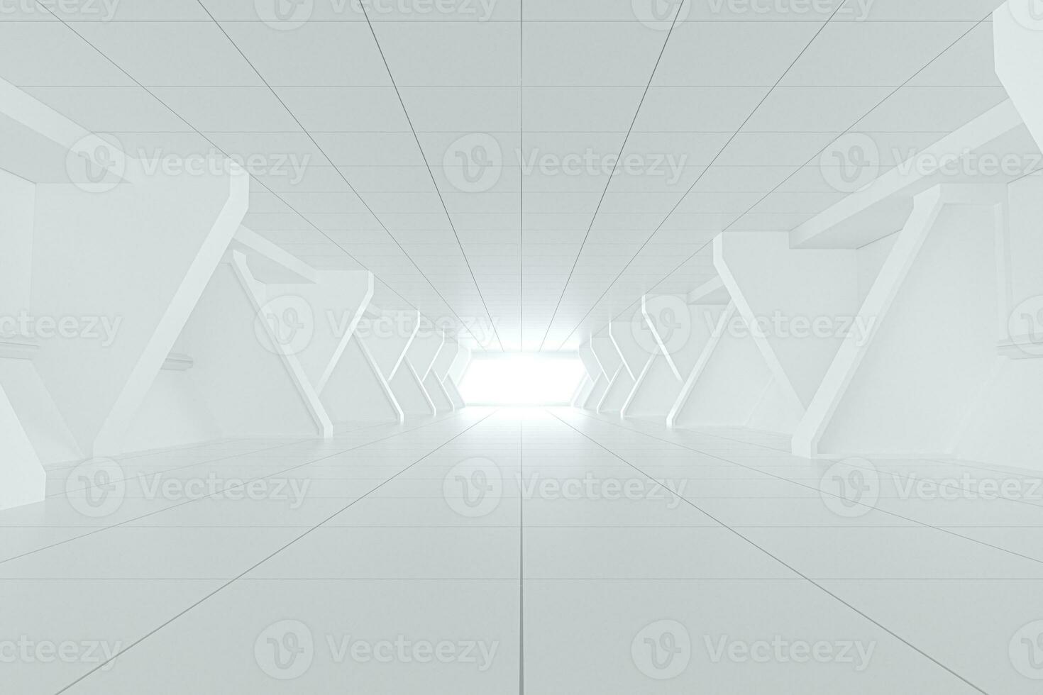 White tunnel with light in the end, 3d rendering. photo