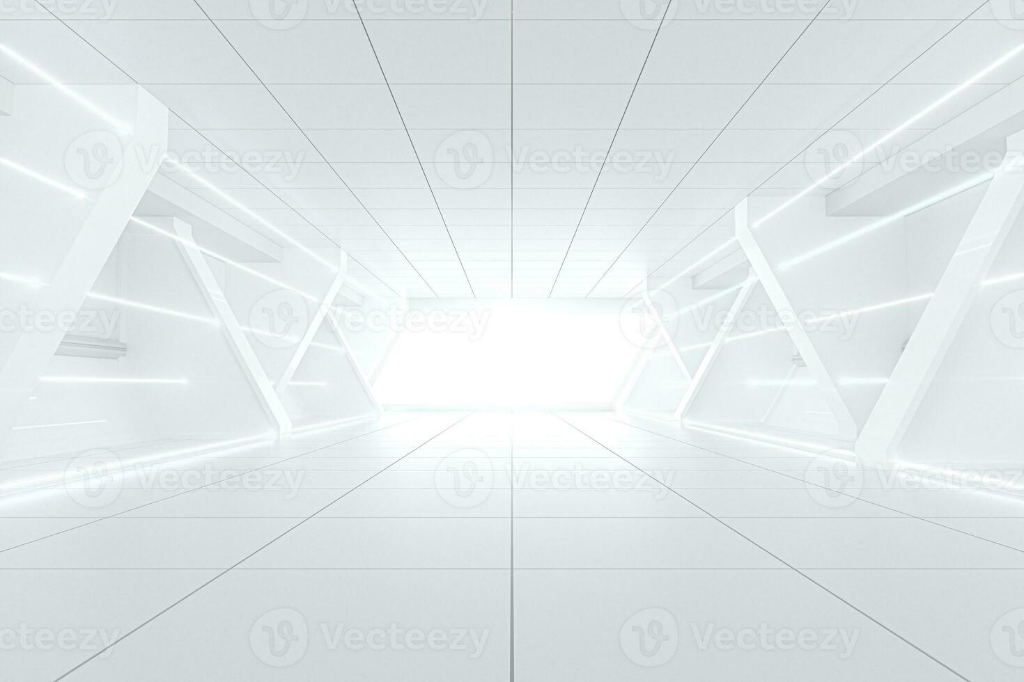 White tunnel with light in the end, 3d rendering. photo