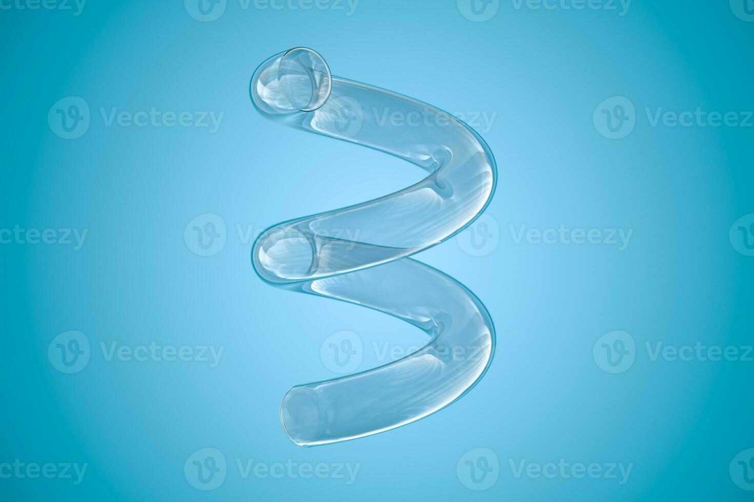 Empty glass spring tube with blue background, 3d rendering. photo