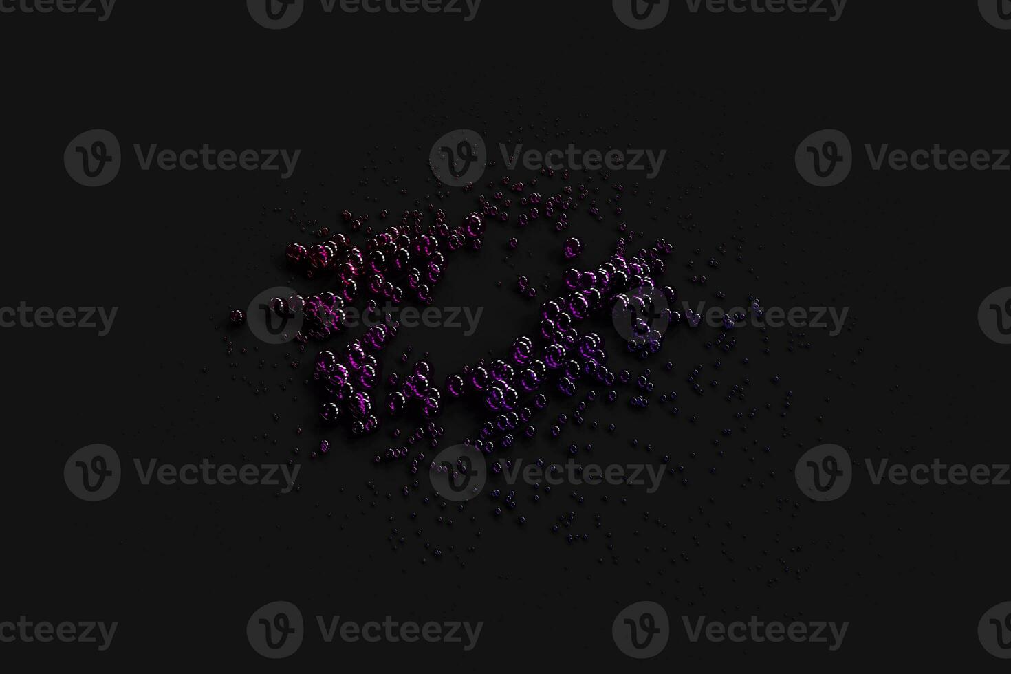 Purple bubbles on black floor, 3d rendering. photo