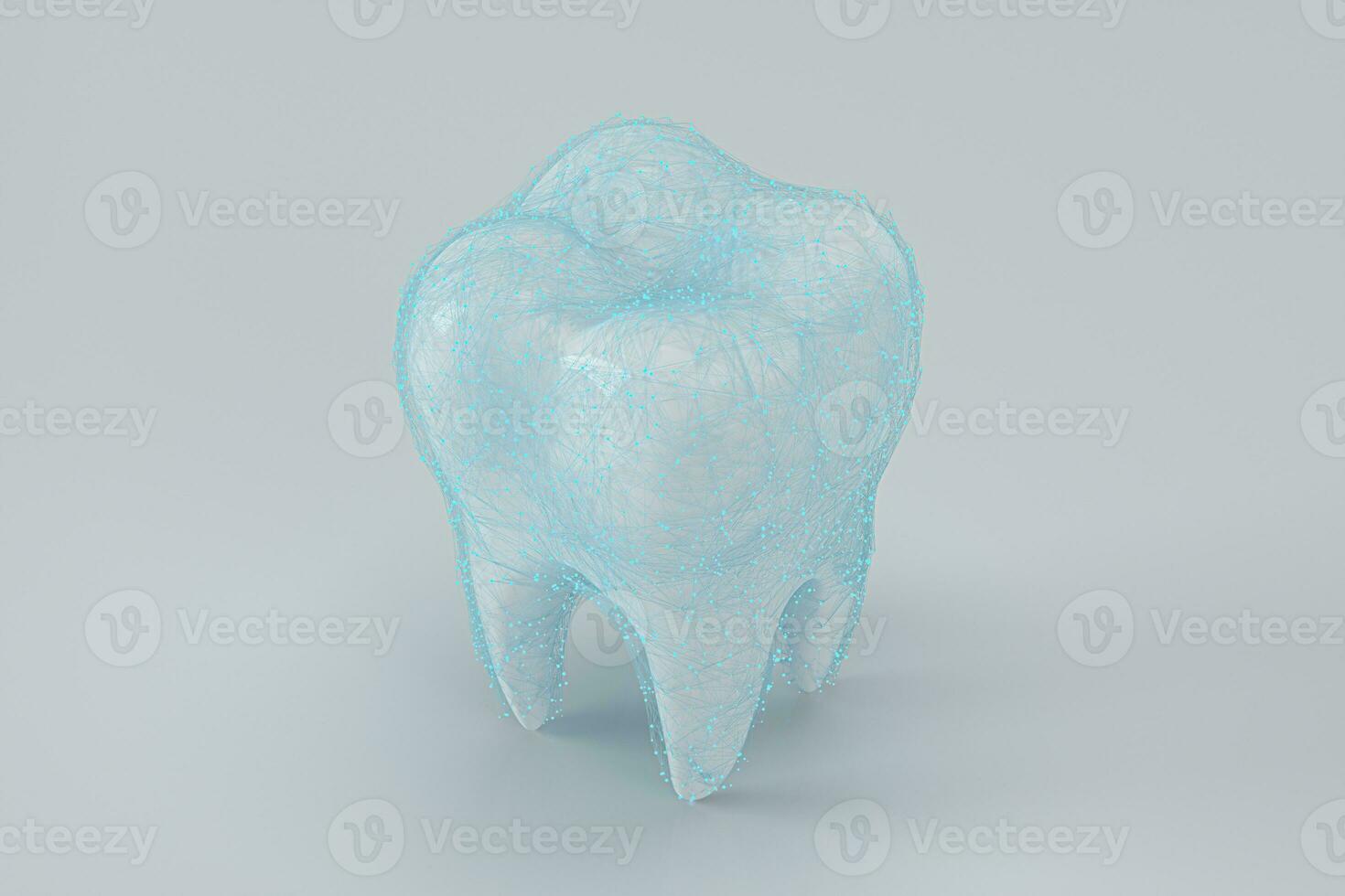 White tooth with blue protective film on it, 3d rendering. photo