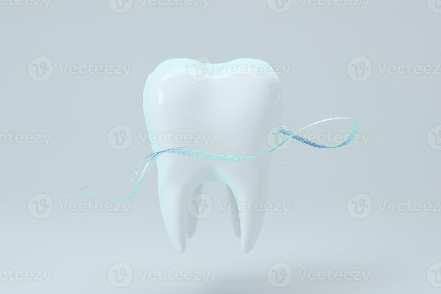 White tooth with blue gradient particles surrounded, 3d rendering. photo