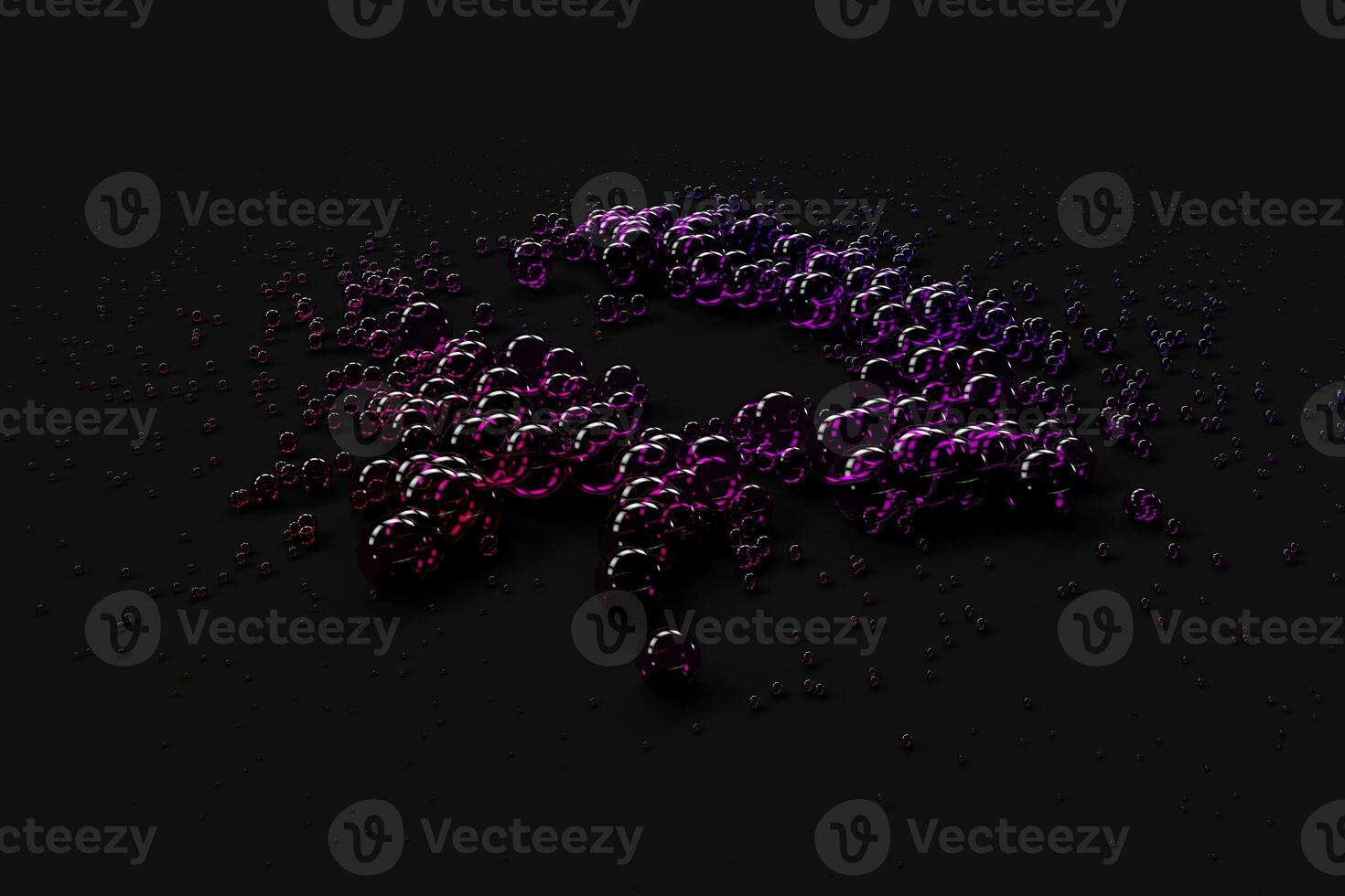 Purple bubbles on black floor, 3d rendering. photo