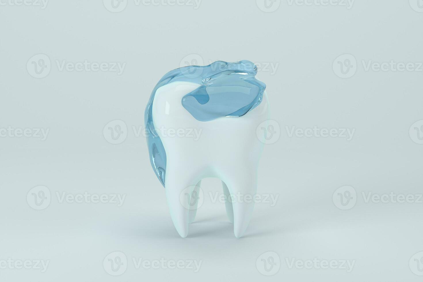 White tooth with blue liquid on it, 3d rendering. photo
