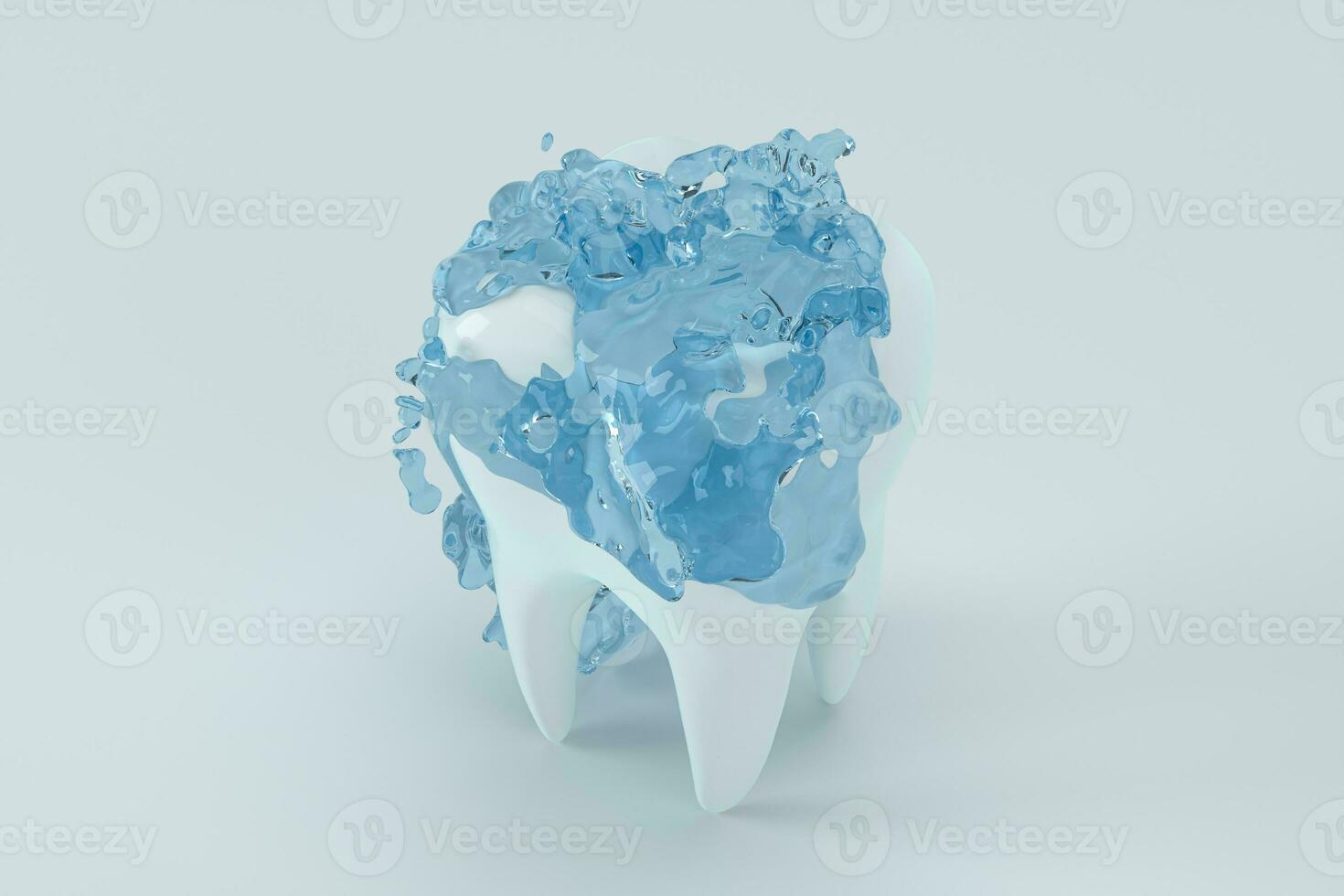 White tooth with blue liquid on it, 3d rendering. photo