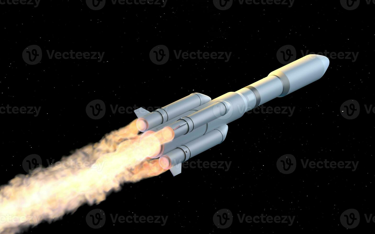 Rocket in the space, 3d rendering. photo