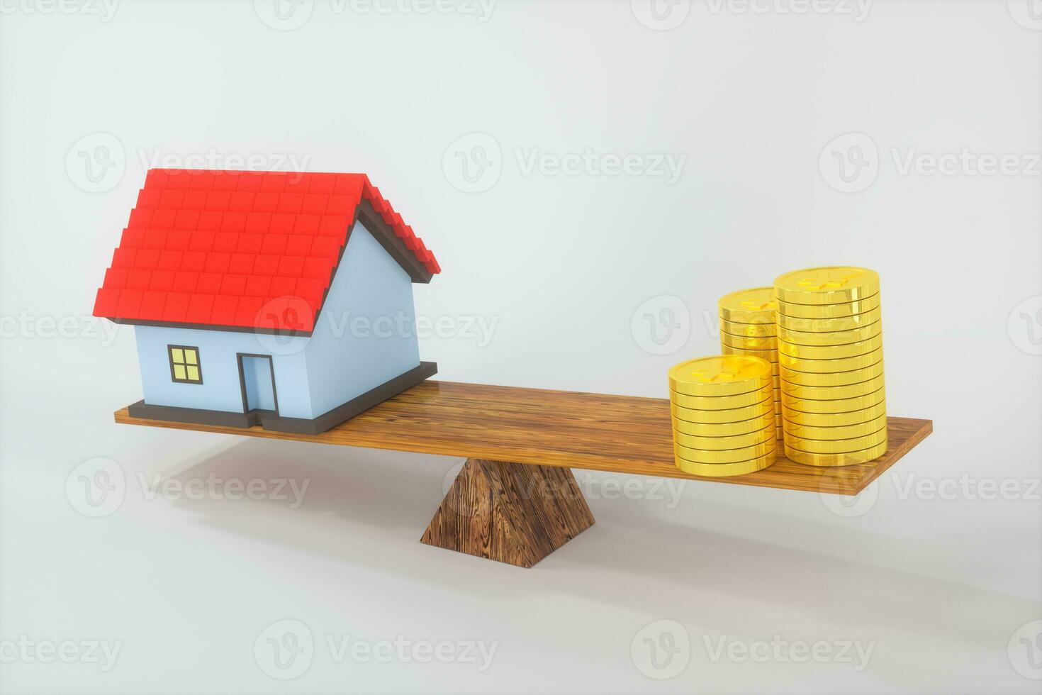 Balance of money and house,abstract conception, 3d rendering. photo