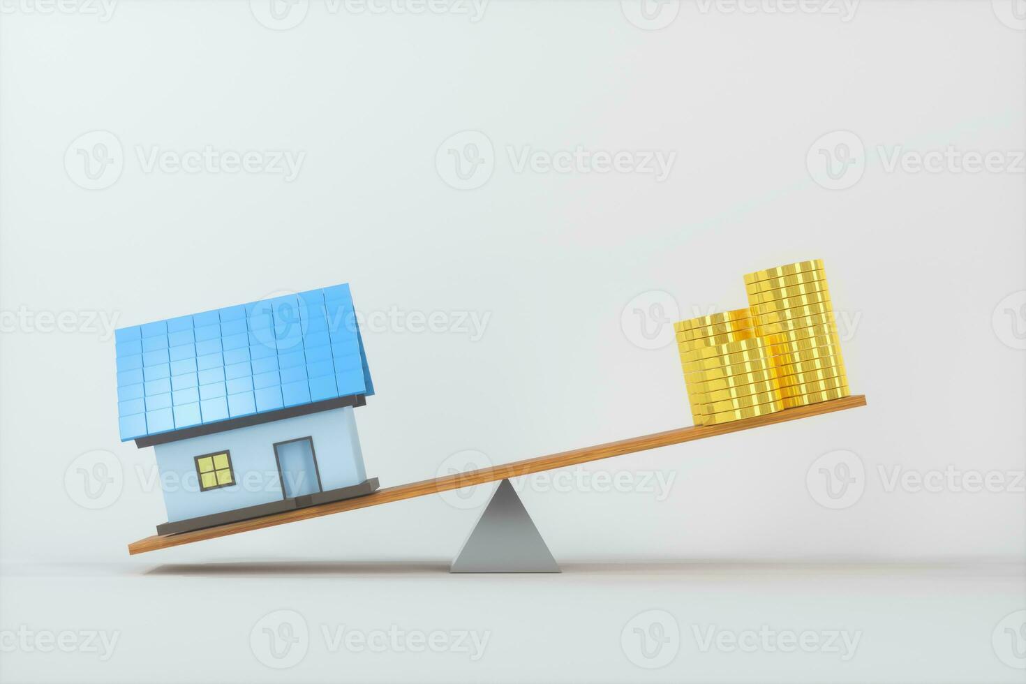 Balance of money and house,abstract conception, 3d rendering. photo