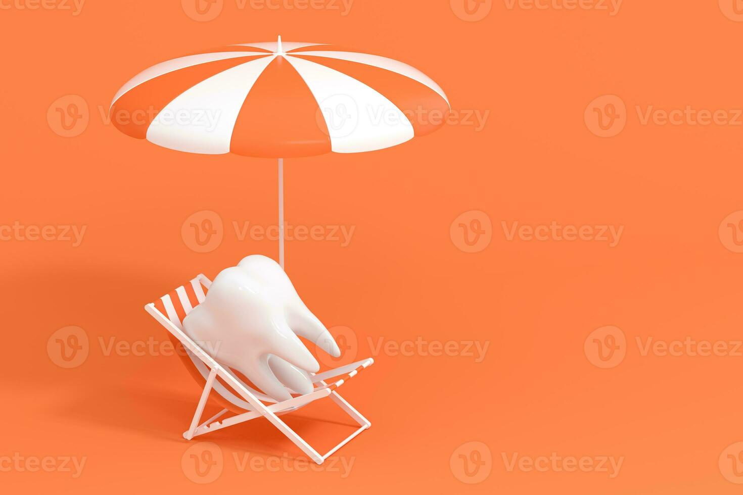 Cartoon tooth on holiday, tooth care concept, 3d rendering. photo