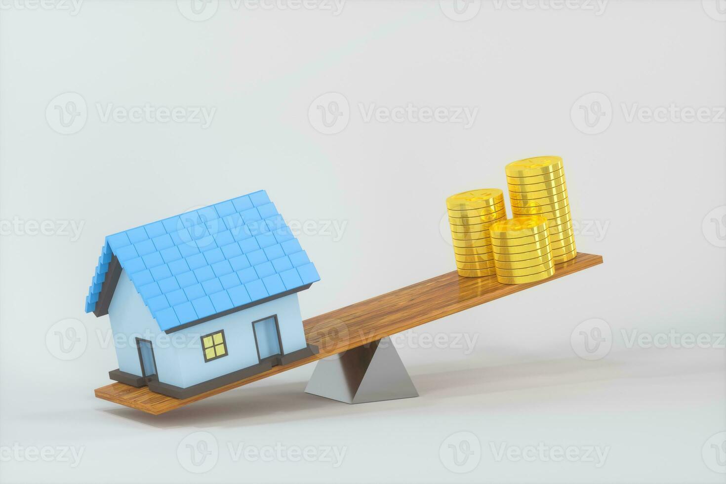Balance of money and house,abstract conception, 3d rendering. photo
