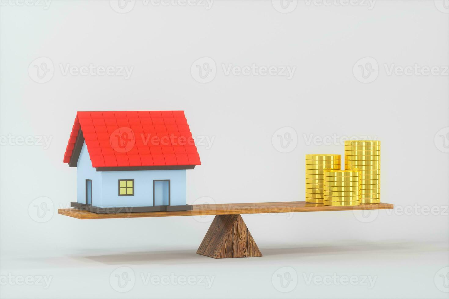 Balance of money and house,abstract conception, 3d rendering. photo