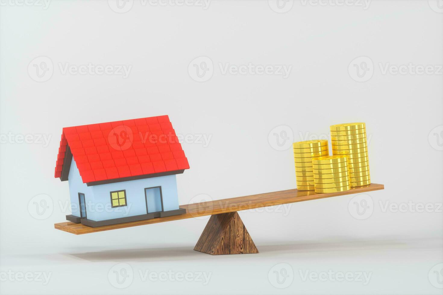 Balance of money and house,abstract conception, 3d rendering. photo